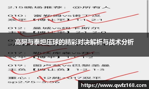 高阿与泰坦压球的精彩对决解析与战术分析